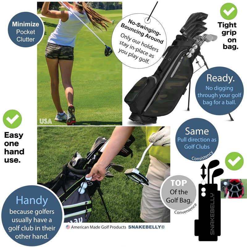 SnakeBelly Golf Ball Holder with Quick-Draw Release (3-Ball, Aluminum, 1)