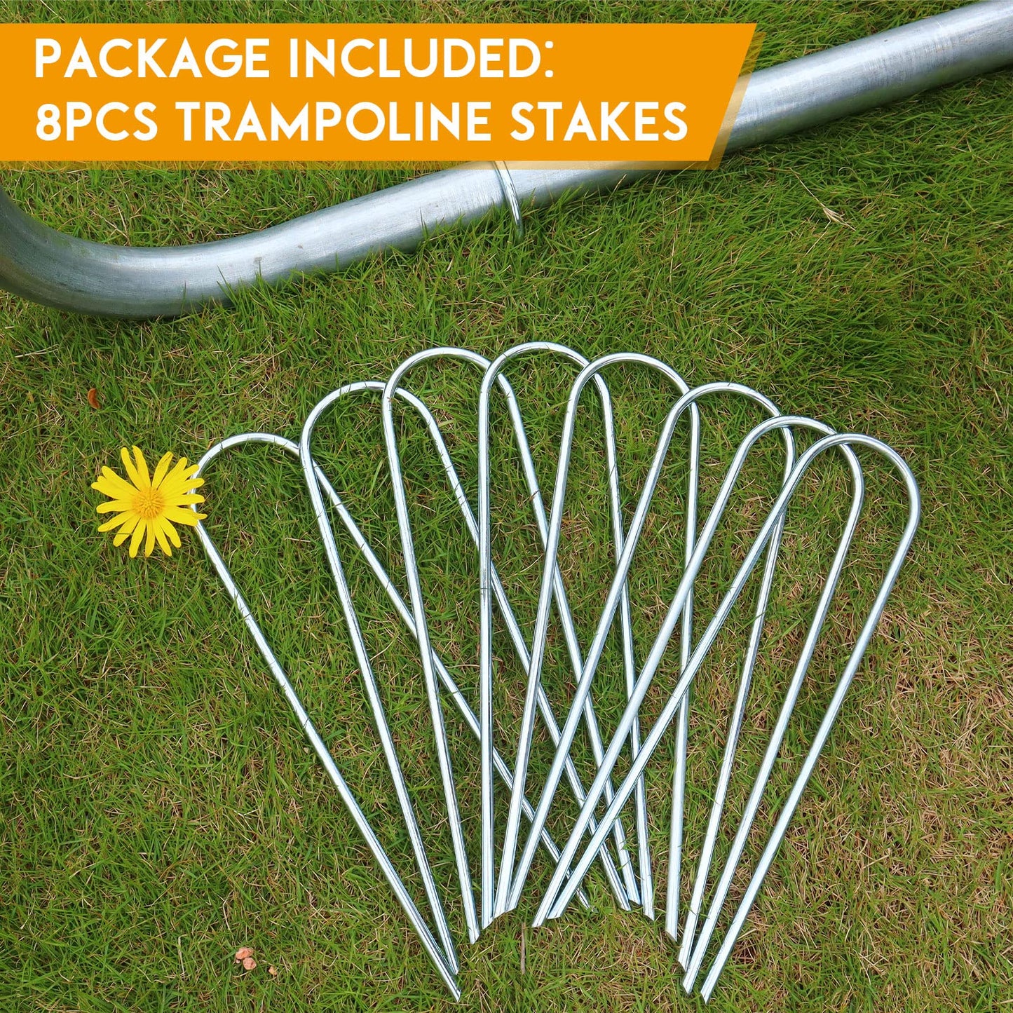 Trampoline Stakes U Shaped Anchors Heavy Duty Metal 12''- Long Trampolines Ground Wind Stakes for Soccer Goals, Camping Tents, Garden Decoration (4pcs)