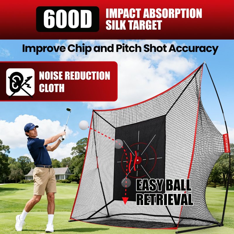 FRANKTECH Golf Net, 10x7ft Heavy Duty Practice Hitting Net for Indoor & Outdoor Backyard Driving, Includes Target, Carry Bag, Balls, Ideal Golf Gifts for Men, Dad, Him