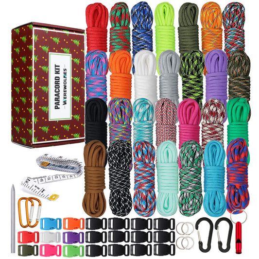 550 Paracord - Survival Paracord Bracelet Crafting Kits Crafting Kits - Parachute Cord with Soft Tape Measure, Buckles, Carabiner, and Key Rings -Multicolor Rope Gift Box