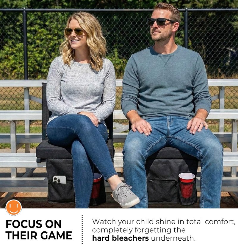 SPORT BEATS Stadium Seats with Back Support Bleacher Chairs with Back and Cushion Thick Padded Bleacher Seats Includes Shoulder Strap Black 1pc Standard