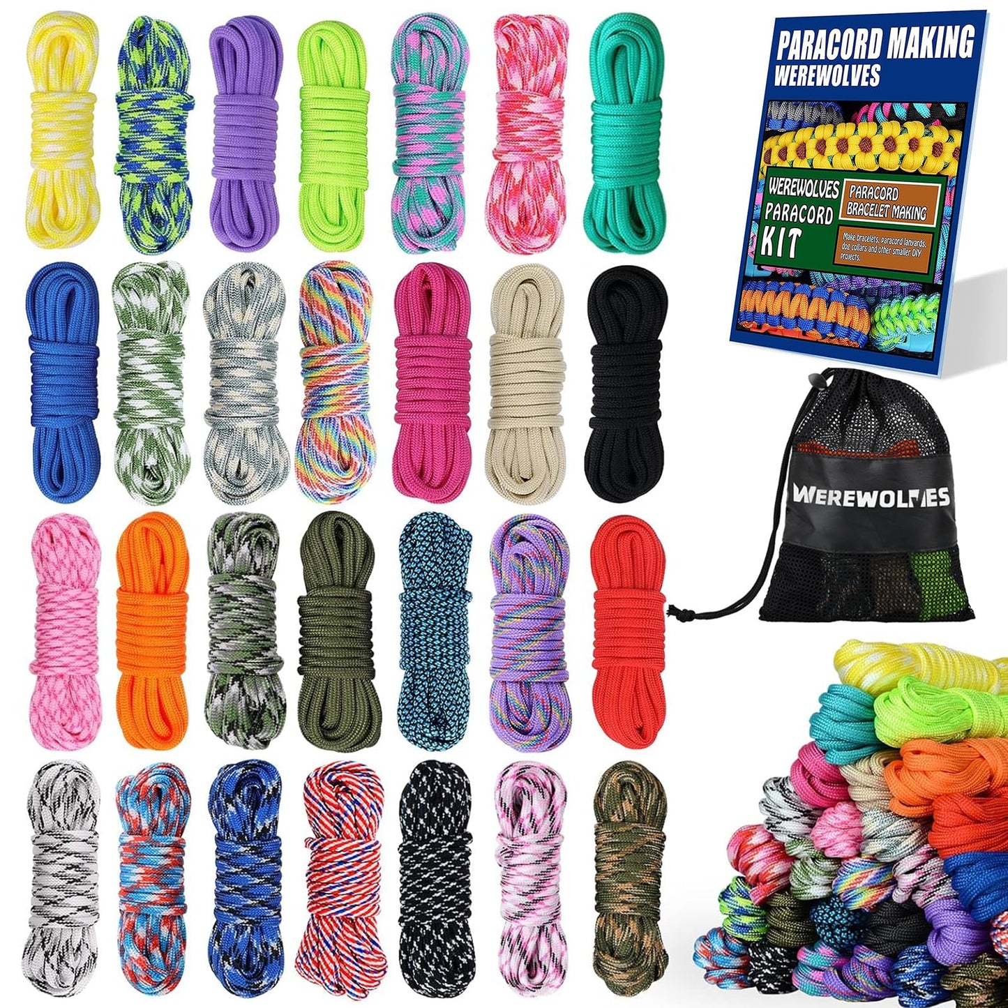 WEREWOLVES 28 Colors Paracord with Instruction, 10 Feet Each Parachute