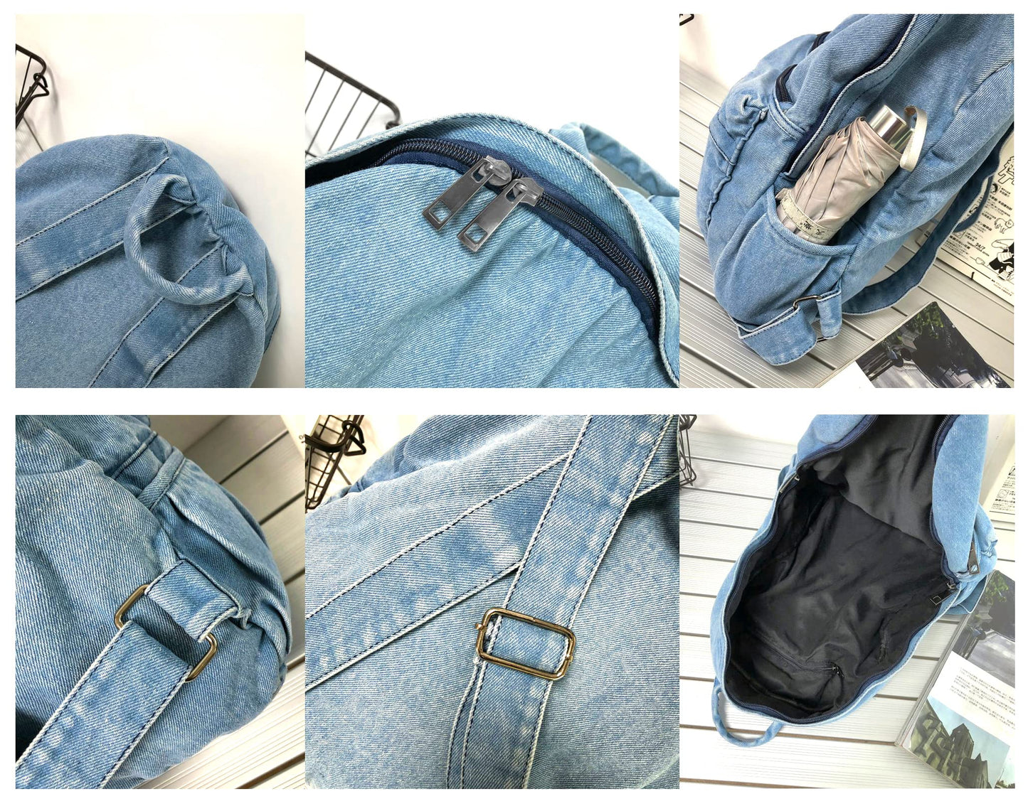 YunZh Denim Backpack Casual Style Lightweight Jeans Backpacks Classic Retro Travel Daypack