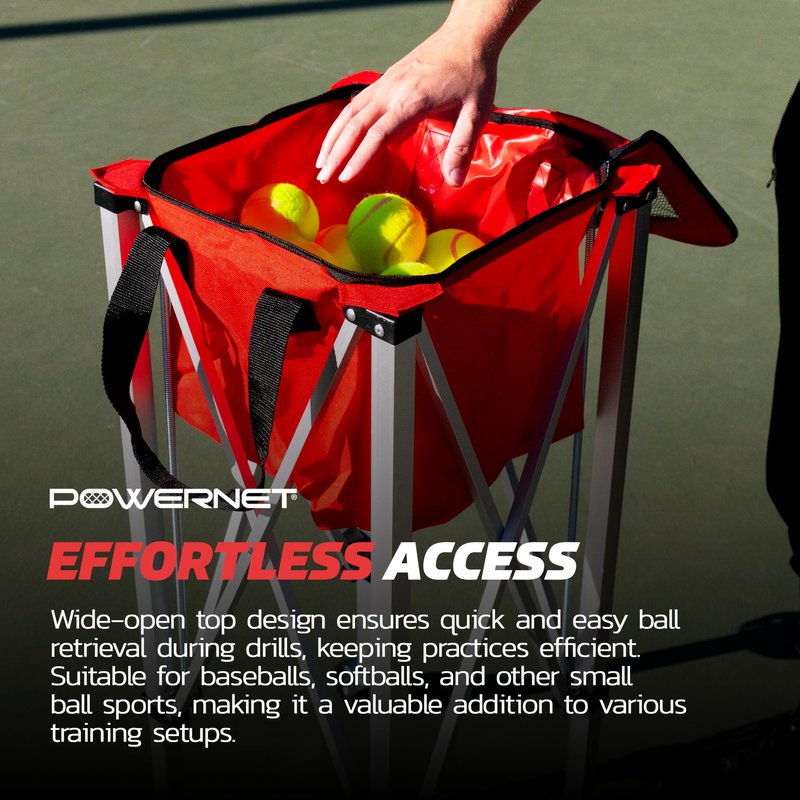 PowerNet Wheeled Caddy Cart for Baseball, Softball and Tennis Balls, Portable Multi Sport Baseball & Tennis Ball Hopper for Use During Training and Drills