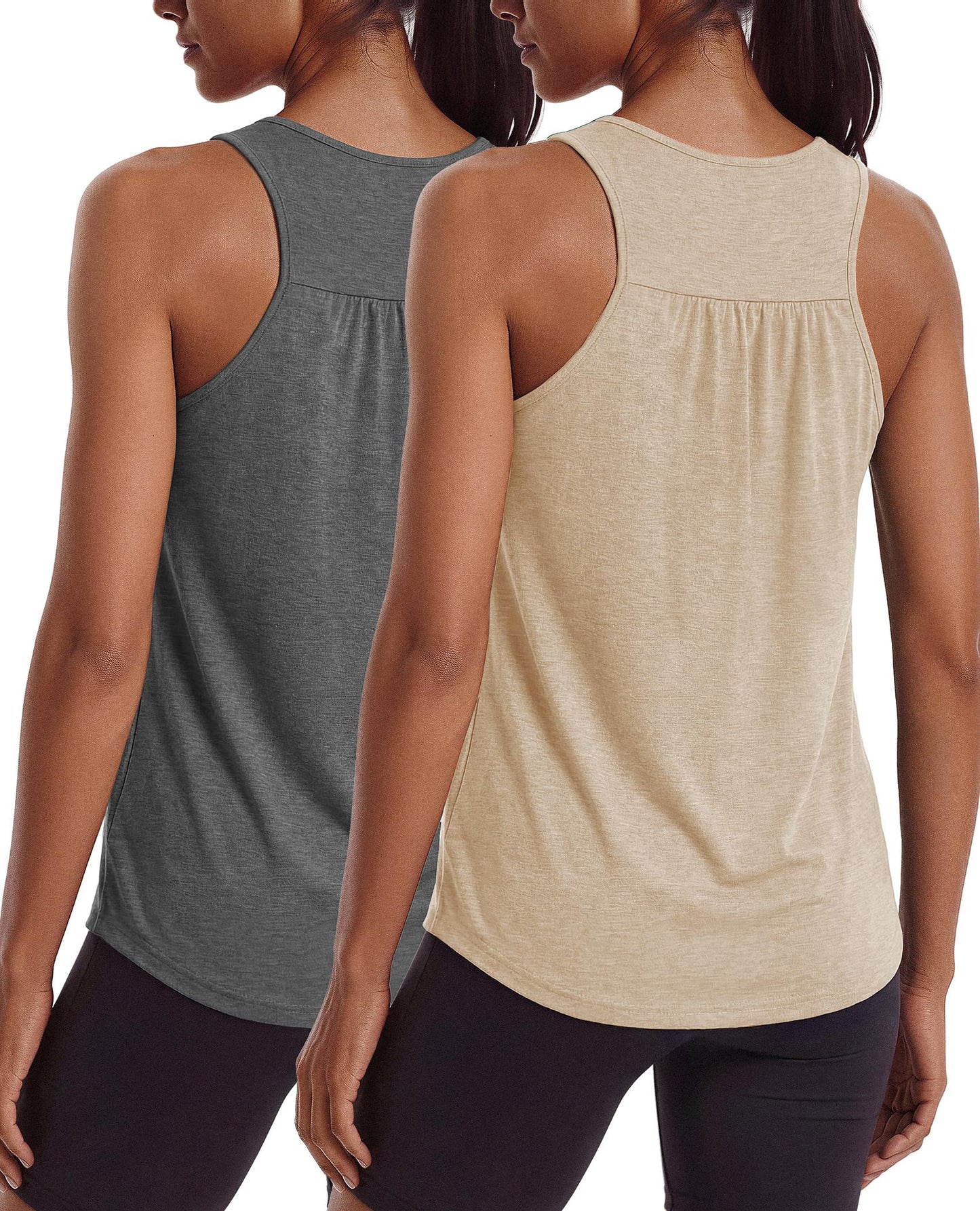 PINSPARK Workout Tank Tops for Women Racerback Yoga Gym Shirts Moisture Wicking Athletic Tops Running Exercise Pilates Outfits,Dark Grey/Khaki S