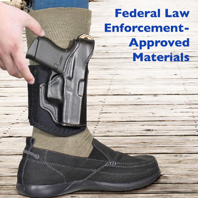 Desantis Die Hard Ankle Rig - Ankle Holster Concealed Carry, Leather Lined Holster w/Thumb Break, Neoprene Leg Band, Compatible w/Glock 43, Glock 43X - Right-Hand Draw, Black