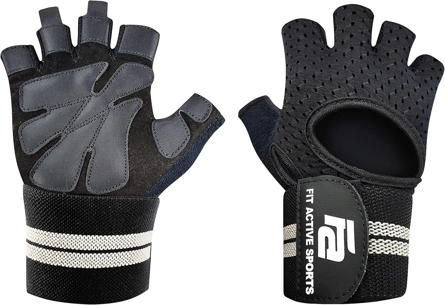 Fit Active Weight Lifting Gloves with Wrist Wraps - Ventilated Gym Workout Gear for Men & Women