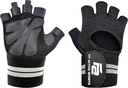 Fit Active Weight Lifting Gloves with Wrist Wraps - Ventilated Gym Workout Gear for Men & Women