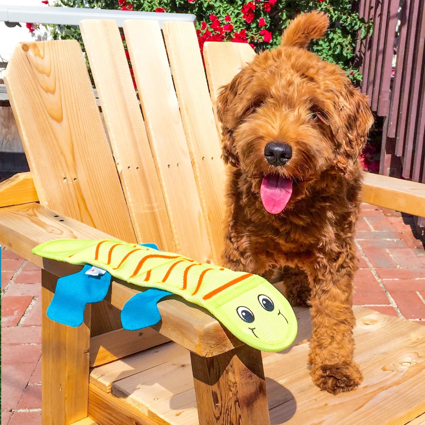 Outward Hound Fire Biterz Yellow Lizard Plush Firehose Material Interactive Dog Toy, Large
