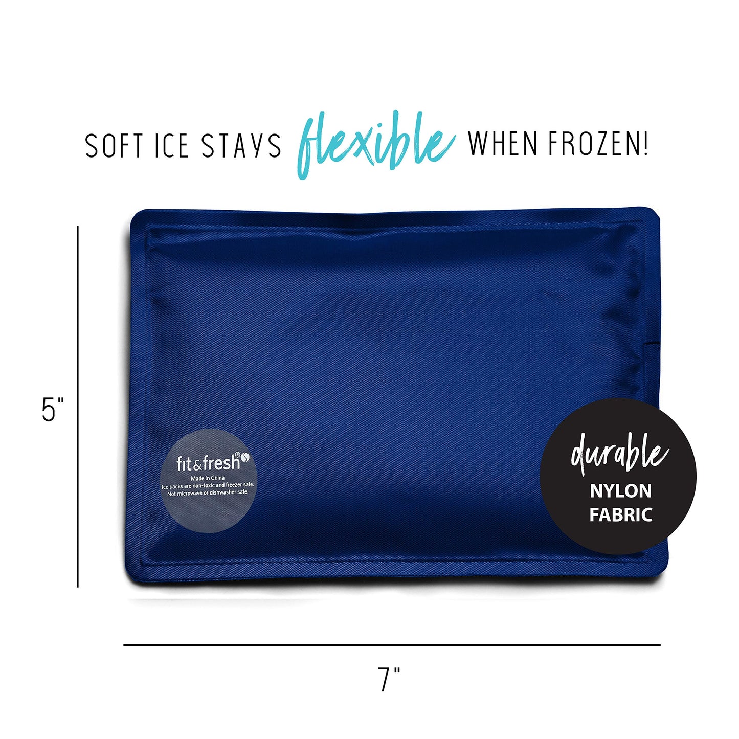 Cool Coolers by Fit & Fresh 2 Pack Soft Ice, Flexible Stretch Nylon Reusable Ice Packs for Lunch Boxes & Coolers, Navy Sketch Weave & Blue