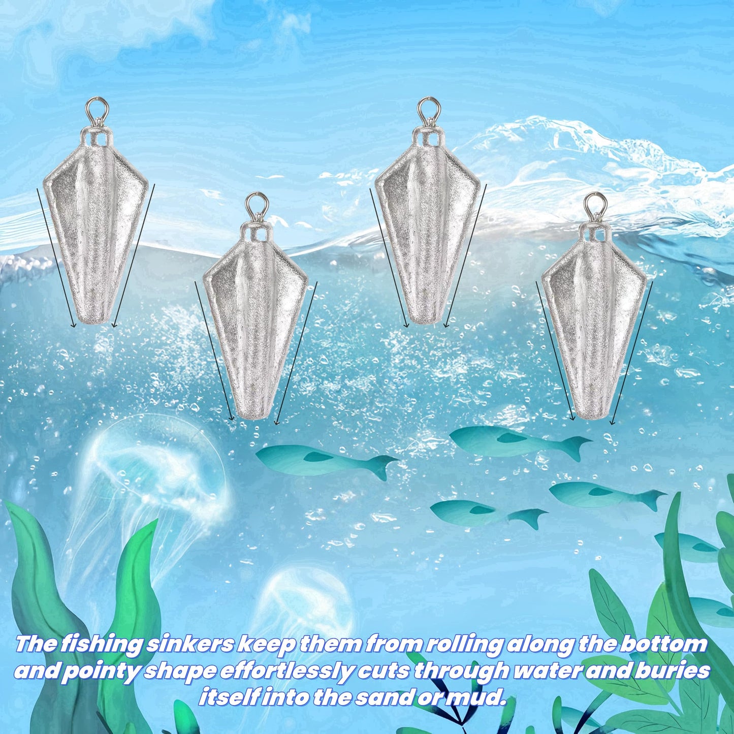 Magnoloran 8PCS Fishing Weights Sinkers, Bank Fishing Sinkers Four Corner Catfishing Sinkers Saltwater Surf Fishing Weights Lead Sinkers Torpedo Weights Pyramid Sinkers-1.4oz(40g)