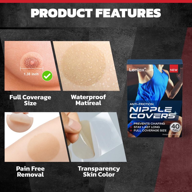 LENLAX Running Nipple Covers Men - 12 Hours+ Long Lasting, Strong Adhesive Nipple Tape - No Show Under Shirt - Mens Nipple Covers