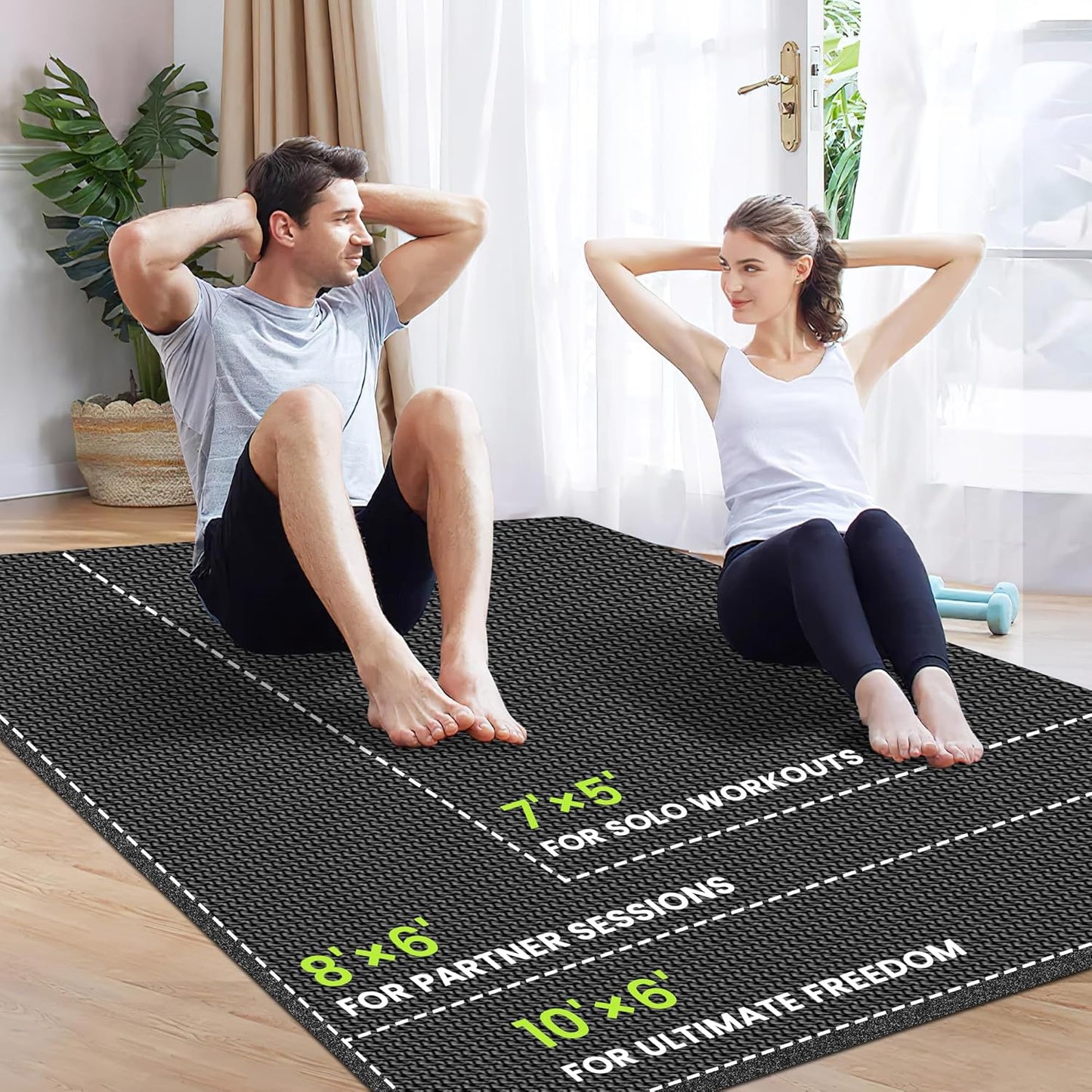 Extra Large Exercise Mat - Non-Slip, Ultra Durable 8mm Thick Workout Mat for Home Gym | 7'x5', 8'x6', 10'x6' Sizes