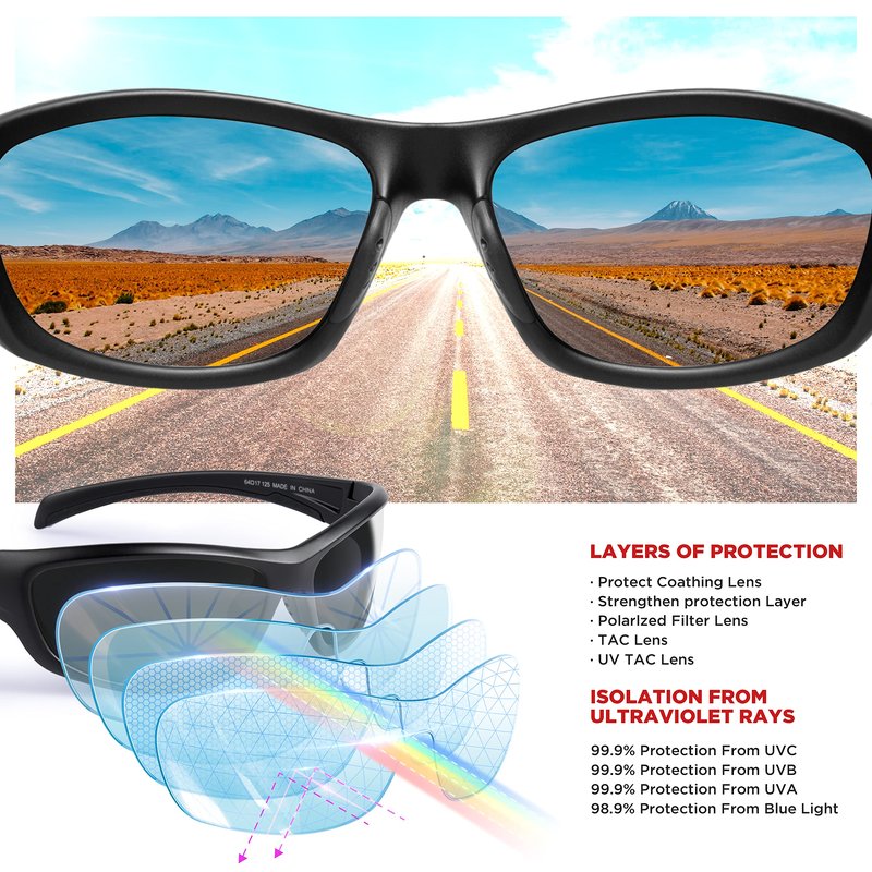 RIVBOS Polarized Sunglasses UV400 Protection for Men's and Women's Fishing, Cycling, and Outdoor Activities RB832-1 BlackGrey