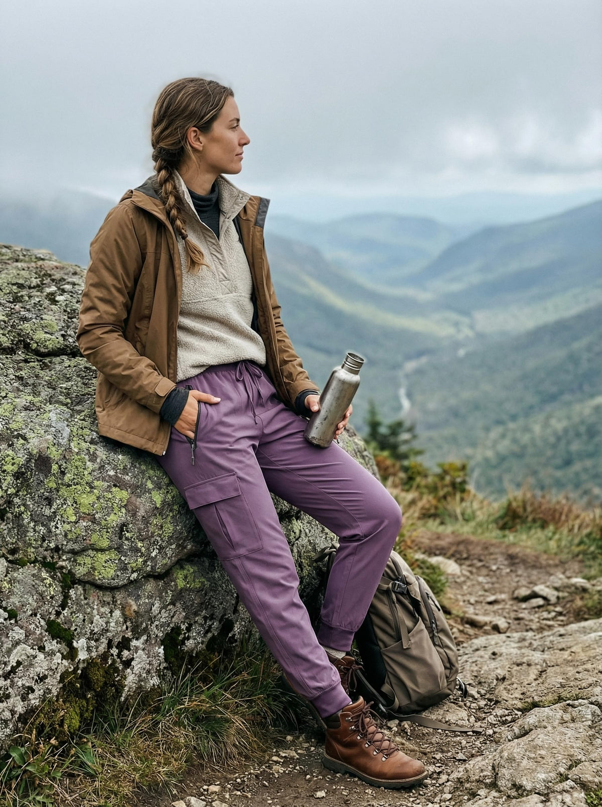 Libin Women's Cargo Joggers Lightweight Quick Dry Hiking Pants Athletic Lounge Casual Travel, Vintage Purple XS