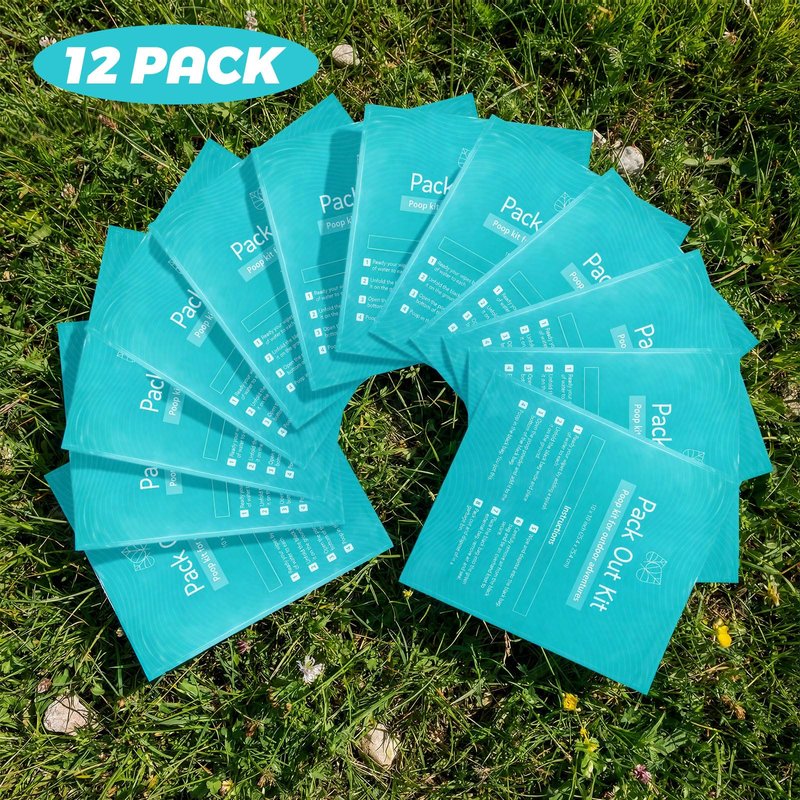 Shinylin 12 Pack Camping Poop Kit Includes Wet Wipes, Hand Wipes, Smell Disposal Bags, Poop Powder for Odor and Human Waste Bags for Camping Boating and Backpacking