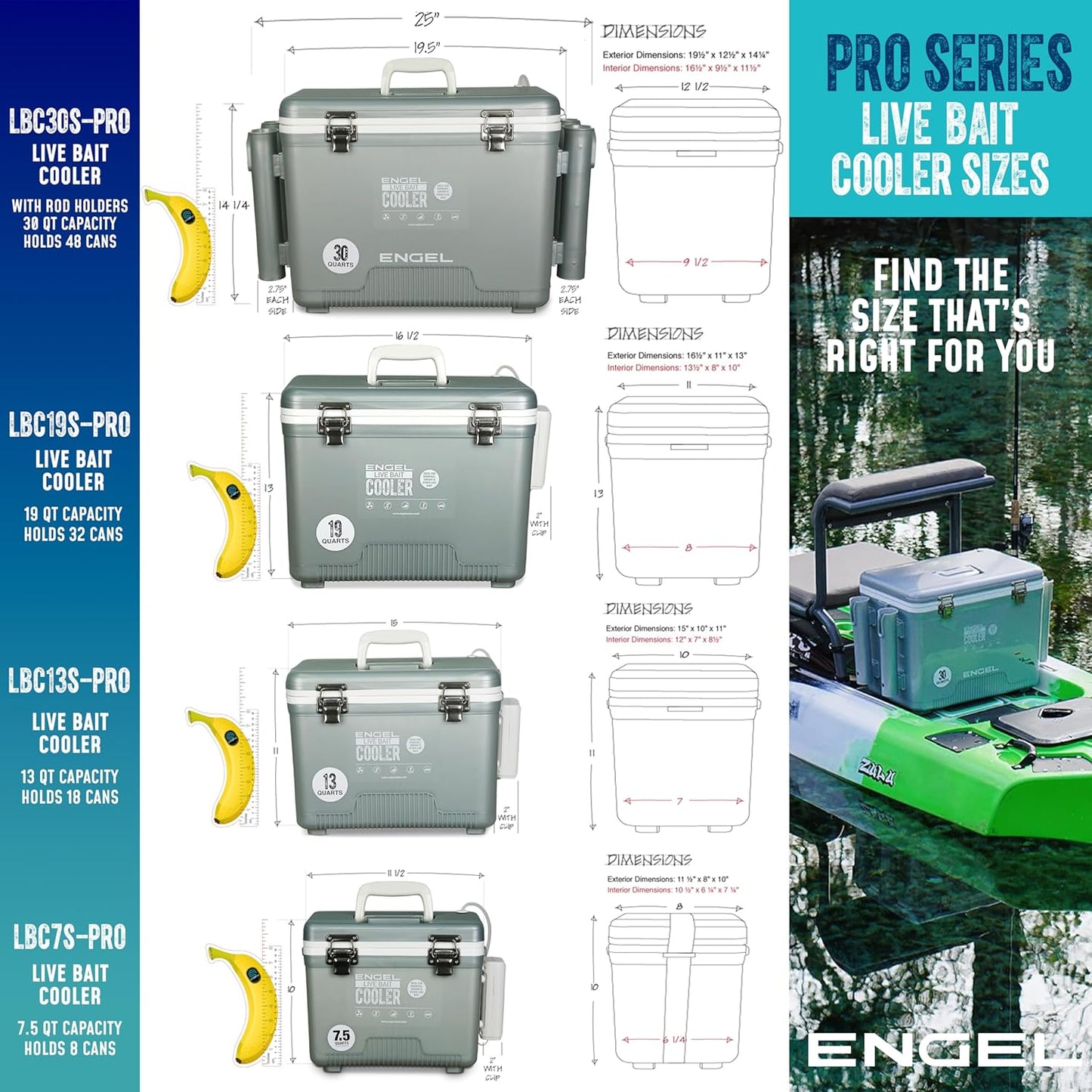 ENGEL Live Bait Cooler PRO - Portable Fishing Minnow Bucket with Rechargeable Aerator | 30 Quart Capacity