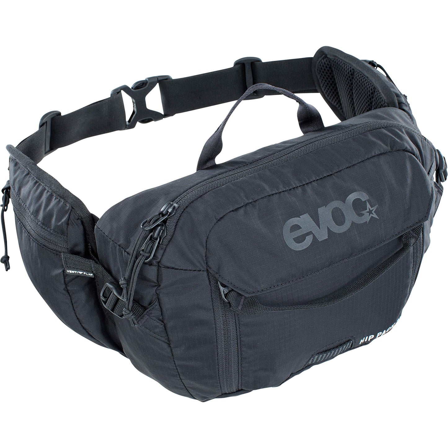 EVOC HIP PACK 3l hip bag (3l capacity, AIRFLOW CONTACT SYSTEM, adjustable hip belt, VENTI FLAP system, incl. 1.5l hydration bladder), black