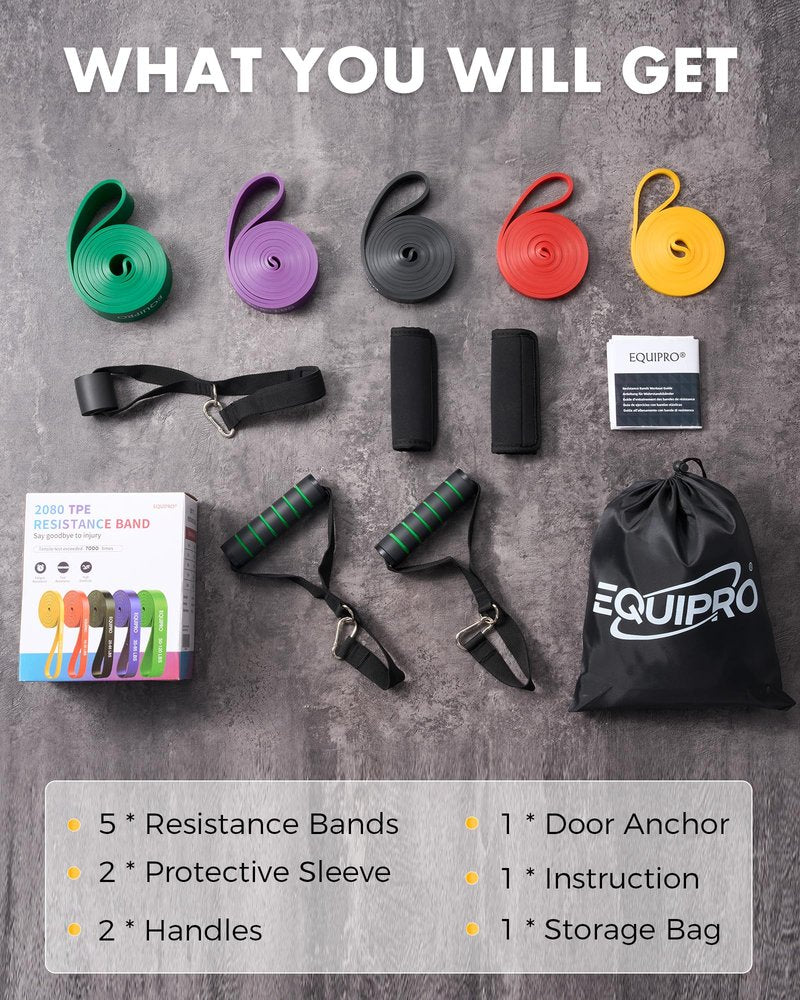 Equipro Resistance Bands, Exercise Bands, Resistance Bands for Working Out with Handles and Door Anchor, Workout Bands for Men Women with Protective Sleeve for Fitness Weights Work Out at Home