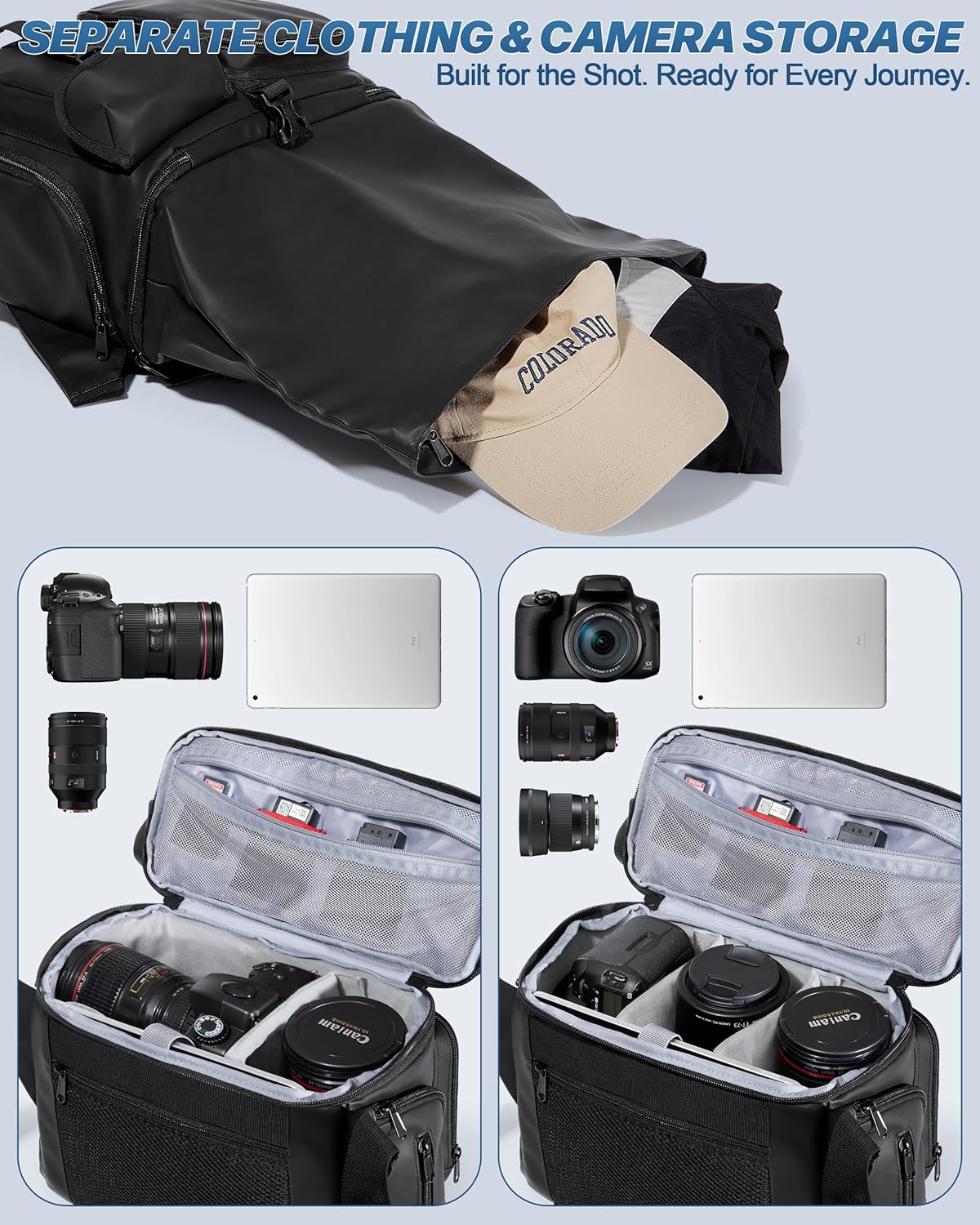 Camera Bag with Tripod Holder - Waterproof Sling Bag with Extra Storage | Black
