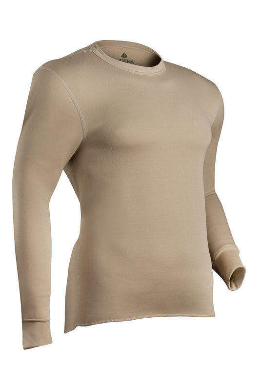 Indera Men's Military Weight Fleeced Polyester Thermal Underwear Top, Sand, 2X