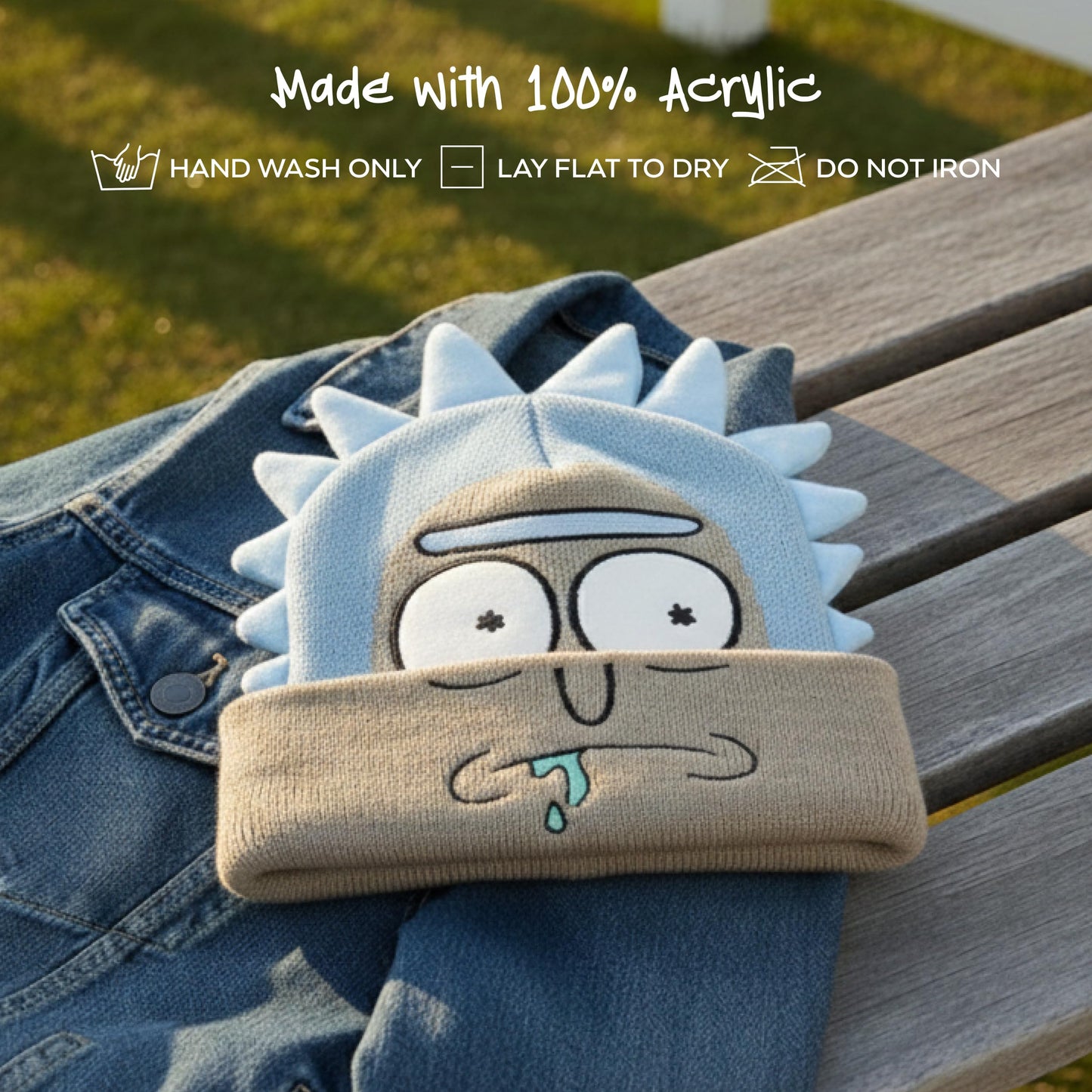 Rick and Morty Beanie Hat, Adult Cuffed Winter Knit Cap for Men and Women, Tan, One Size