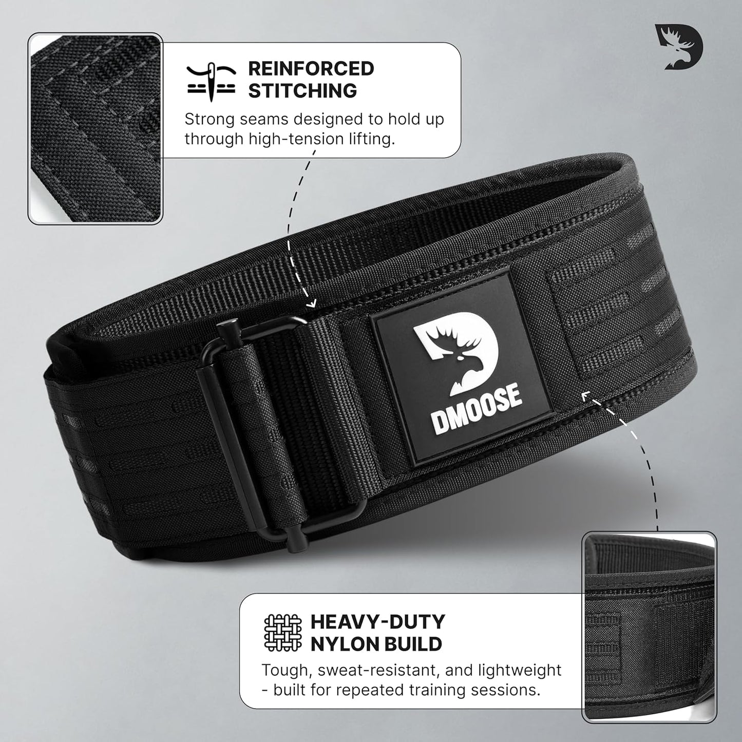 DMoose Weight Lifting Belt - Auto Locking Gym Belt for Cross Training | 4" Adjustable Nylon for Lumbar Support
