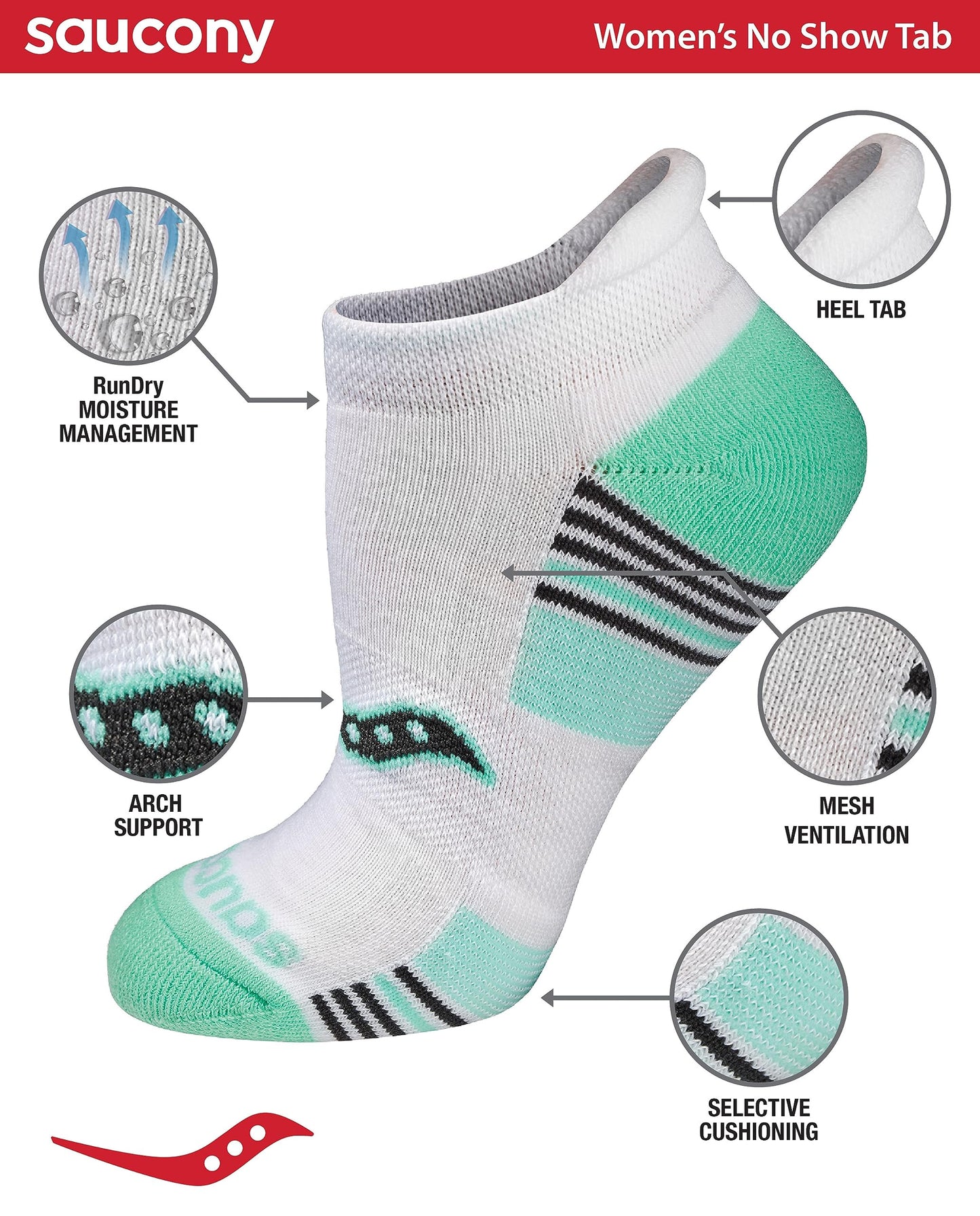 Saucony Women's RunDry Performance 8, 16 Pairs Heel Tab Athletic Socks, S-L, Assorted Light (8 Pairs), Medium