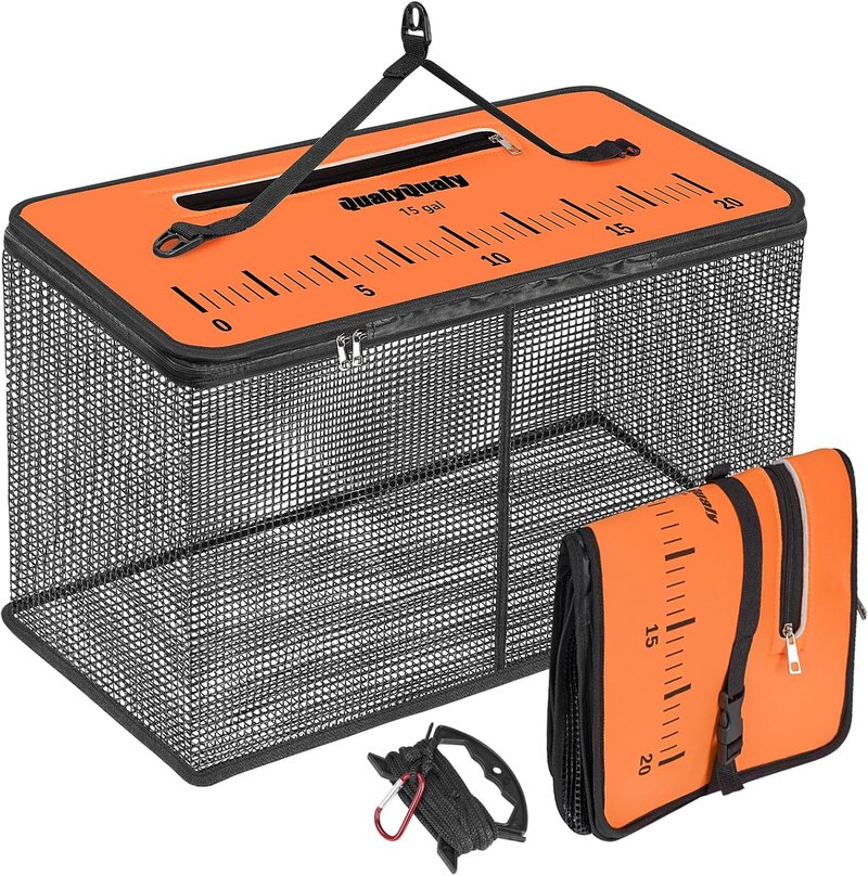Floating Fish Basket - Portable Collapsible Minnow Bucket for Live Bait | 10/15 Gallon Storage Cage