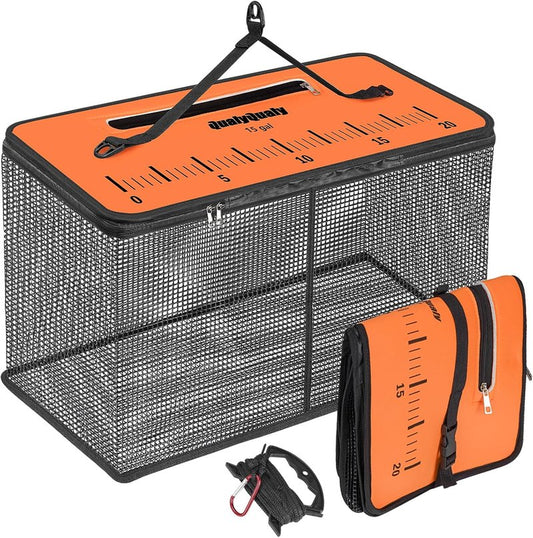 Floating Fish Basket - Portable Collapsible Minnow Bucket for Live Bait | 10/15 Gallon Storage Cage