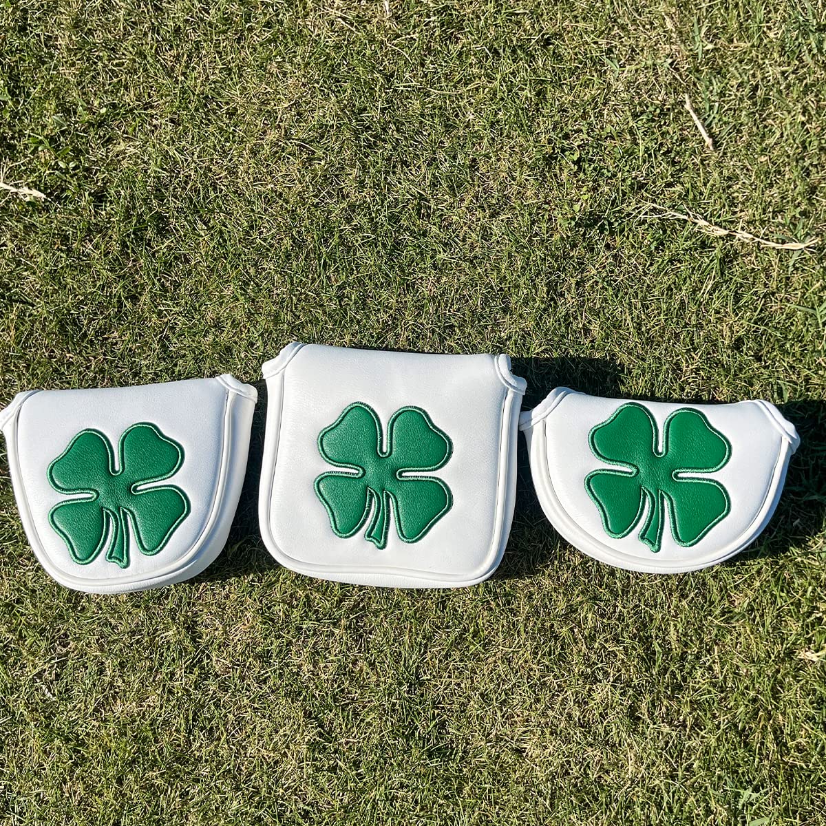 barudan golf Lucky Shamrock Heel Shaft Mallet Cover Square Mallet Putter Cover Headcover Magnetic for Scotty Cameron 6M DB Taylormade Spider S Ping White Pu Leather Made for Golfer Men