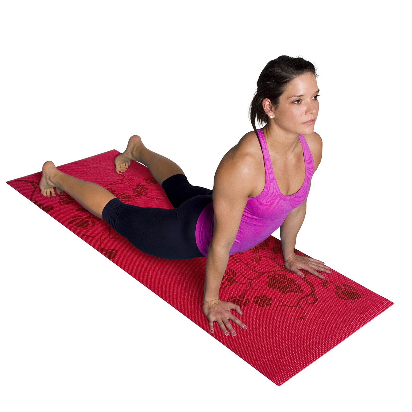 Tone Fitness Yoga Mat with Floral Pattern, Red