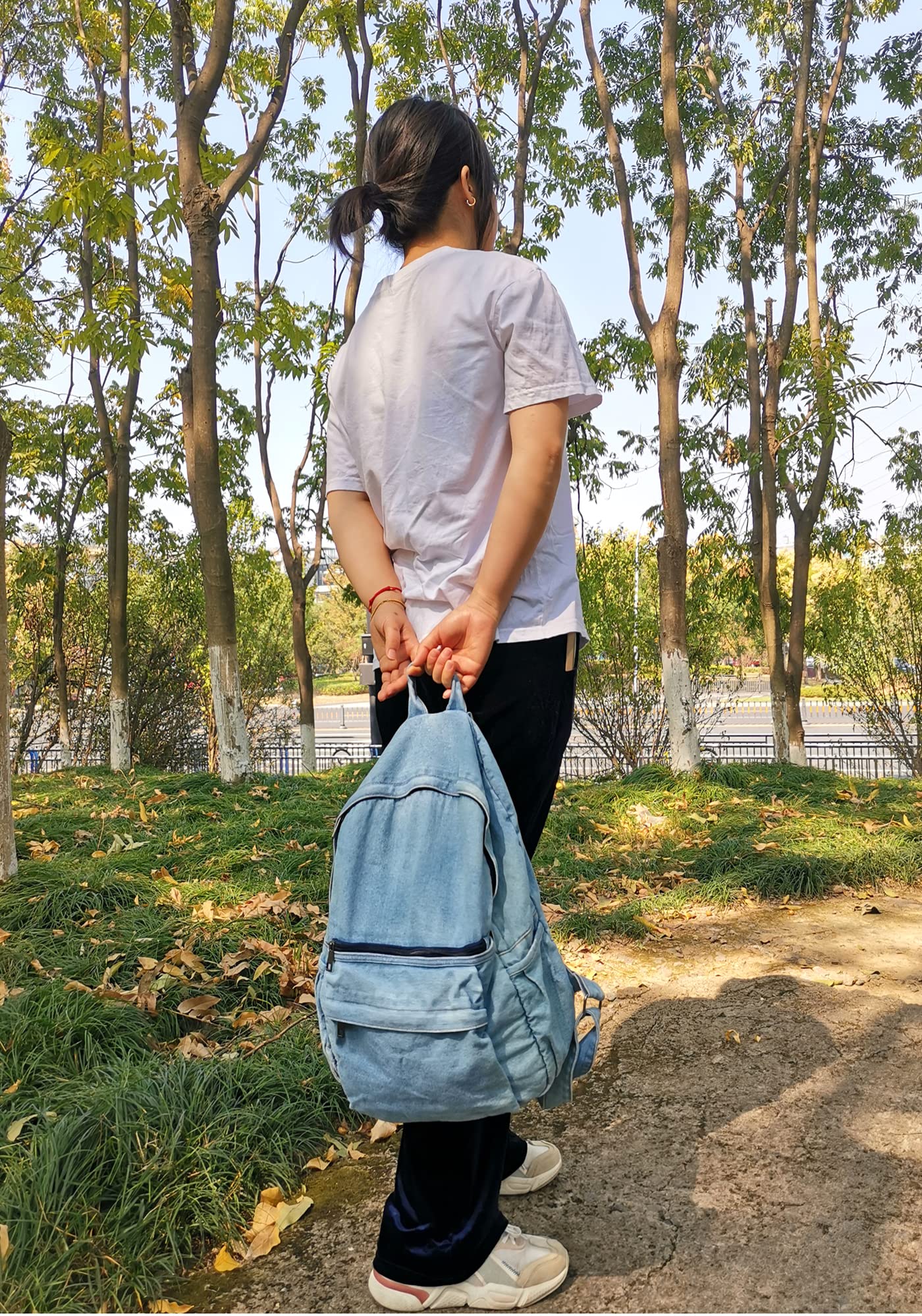 YunZh Denim Backpack Casual Style Lightweight Jeans Backpacks Classic Retro Travel Daypack