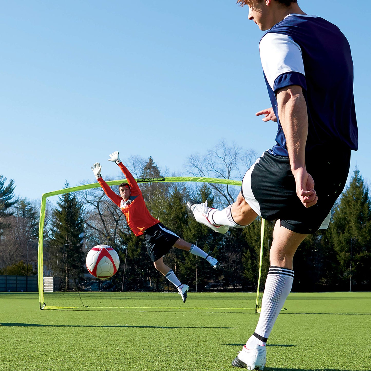 Franklin Sports Blackhawk Backyard Soccer Goal - Portable Kids Soccer Net - Pop Up Folding Indoor + Outdoor Goals - 12' x 6' - Optic Yellow