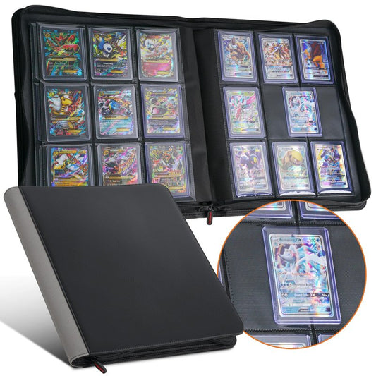 PREZA Toploader Binder - Holds 216 Top Loaders - 9 Pocket Trading Card Storage with Double Sided Sleeves for TGC and Sports 3" x 4" Top Loaded Trading Cards (Black)