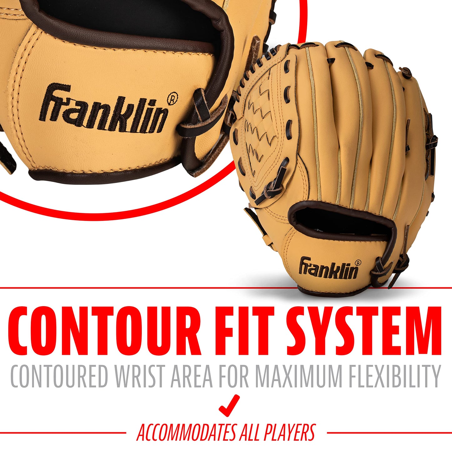 Franklin Sports Field Master Baseball and Softball Gloves for Adults, Youth, and Kids - Durable and Soft Synthetic Leather - Adjustable Fit - Right Hand Throw - 14" in. Outfield - Camel Brown