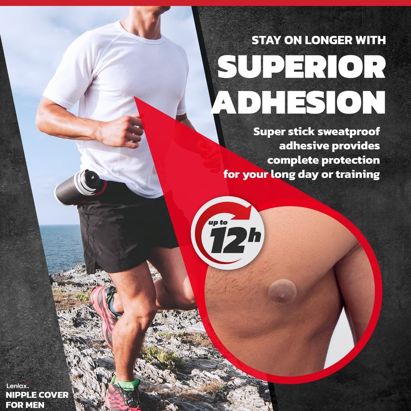 LENLAX Running Nipple Covers Men - 12 Hours+ Long Lasting, Strong Adhesive Nipple Tape - No Show Under Shirt - Mens Nipple Covers