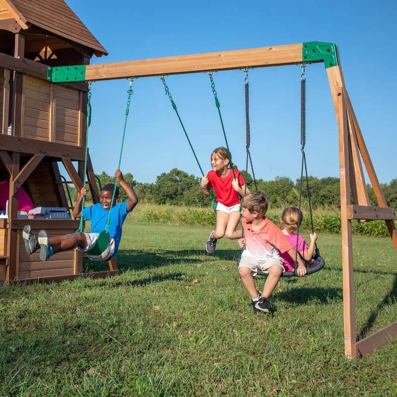 Cedar Cove Wood Swing Set - Backyard Playset with Spiral Tube, Wave Slide, Clubhouse & More | For Kids 10+ Years