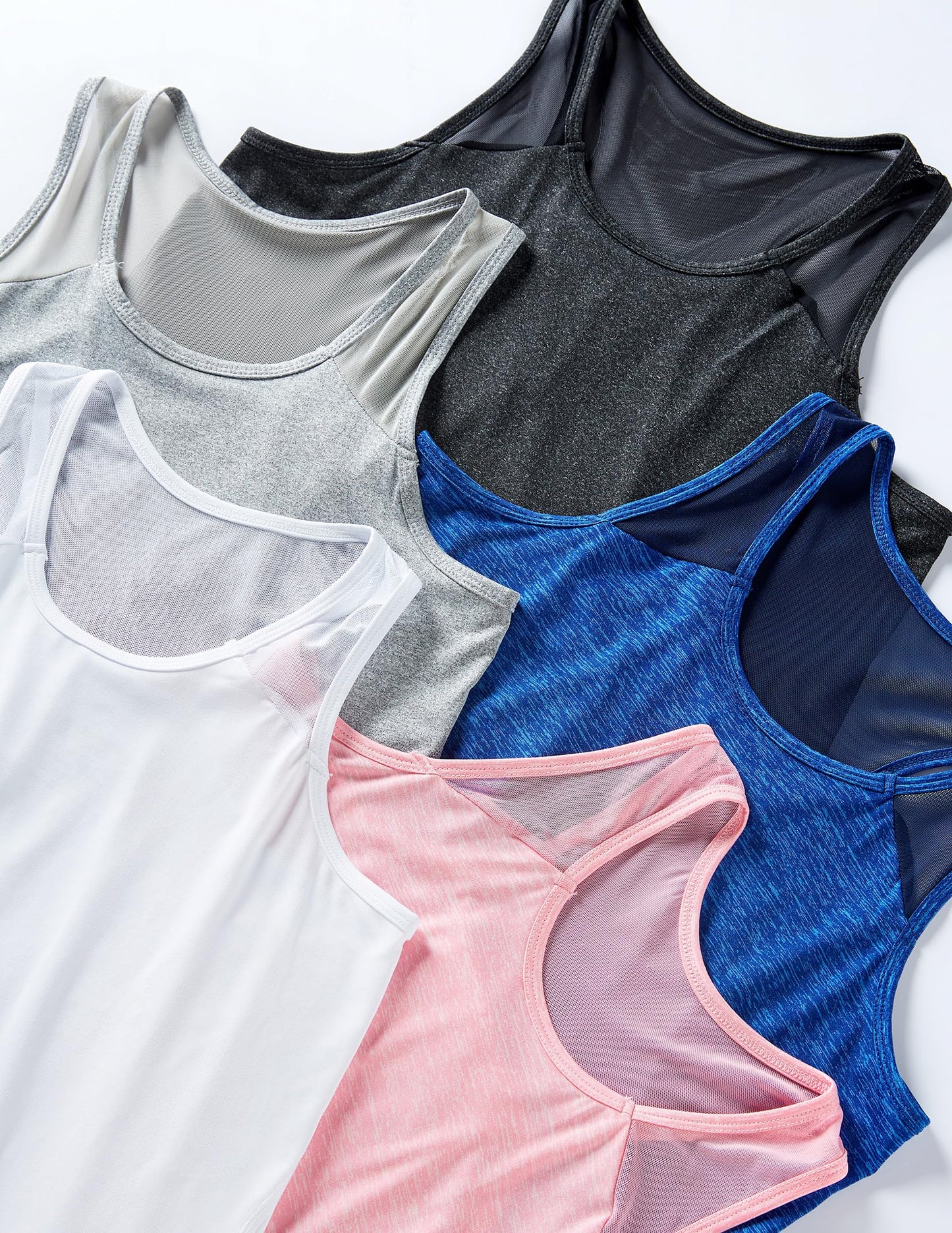 5 Pack Women's Workout Tops, Athletic Racerback Tank Tops for Women, Mesh Sleeveless Shirts Yoga for Gym Running (Set 1, X-Large)