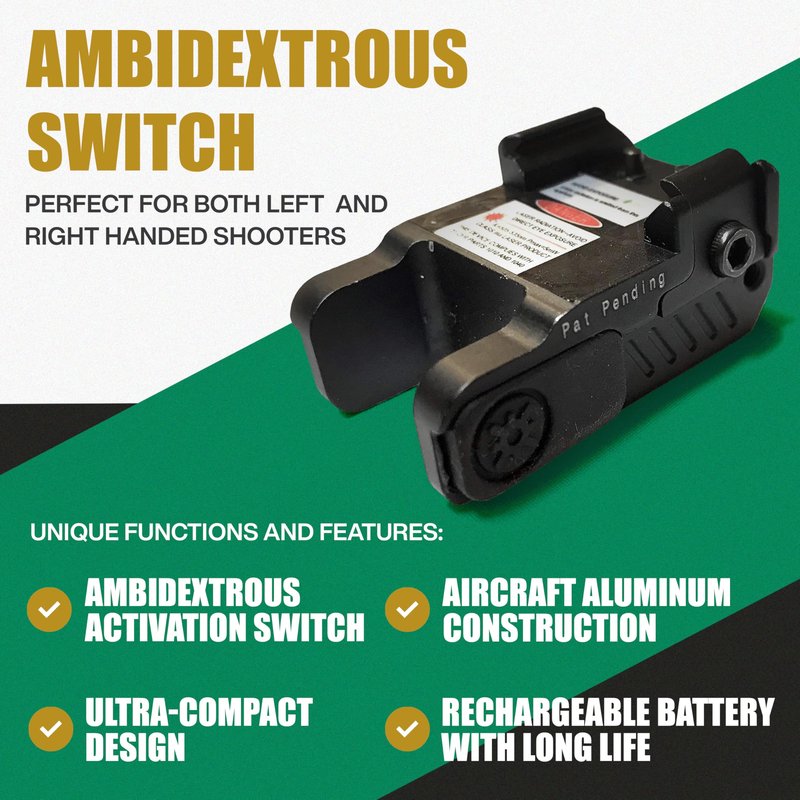 Ade Advanced Optics HG54G Green Laser Sight – Rechargeable Universal Rail Mount Pistol Accessory with USB Charging, Constant/Strobe Modes, Ambidextrous Switch – Compact Class IIIA Optic for Handguns