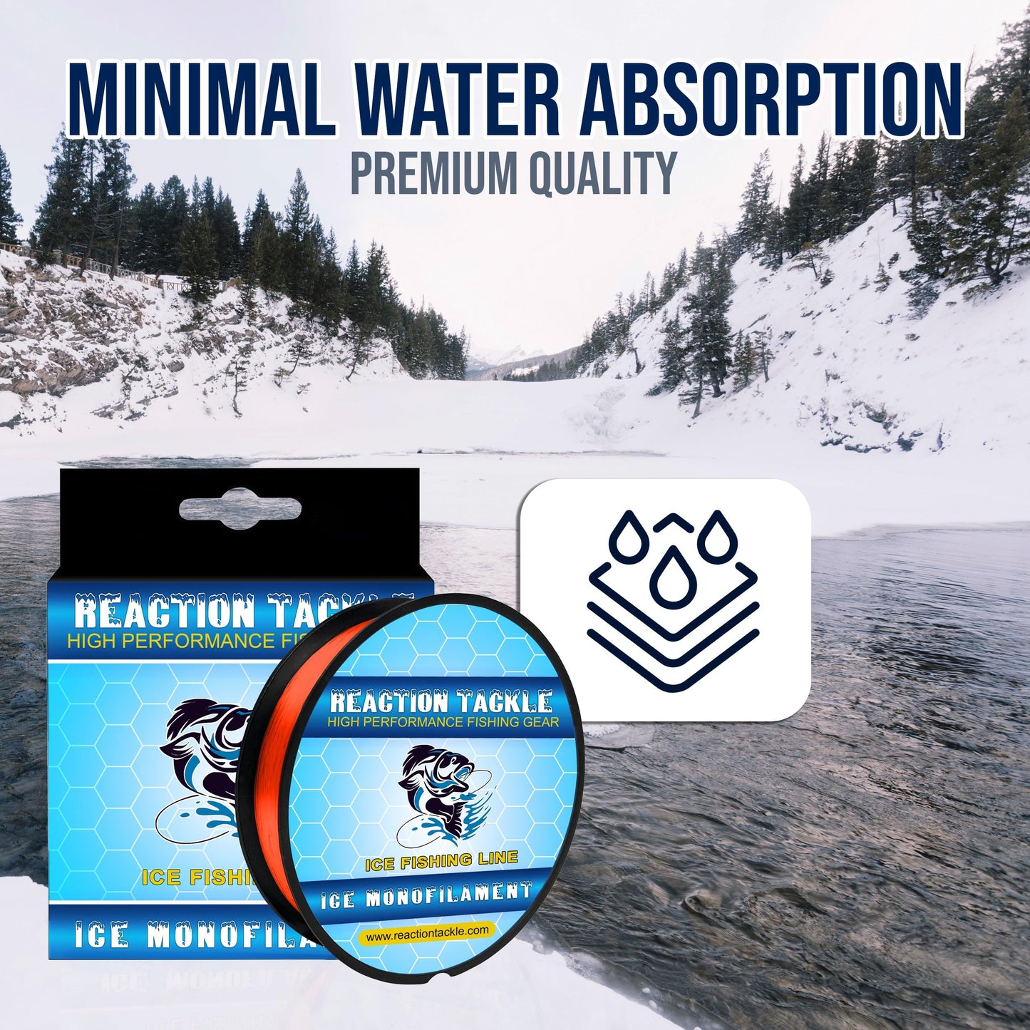 Reaction Tackle Ice Monofilament – Ice Fishing Mono Line, Tip-Up Line - Hi Vis Green - 6LB / 1000yds