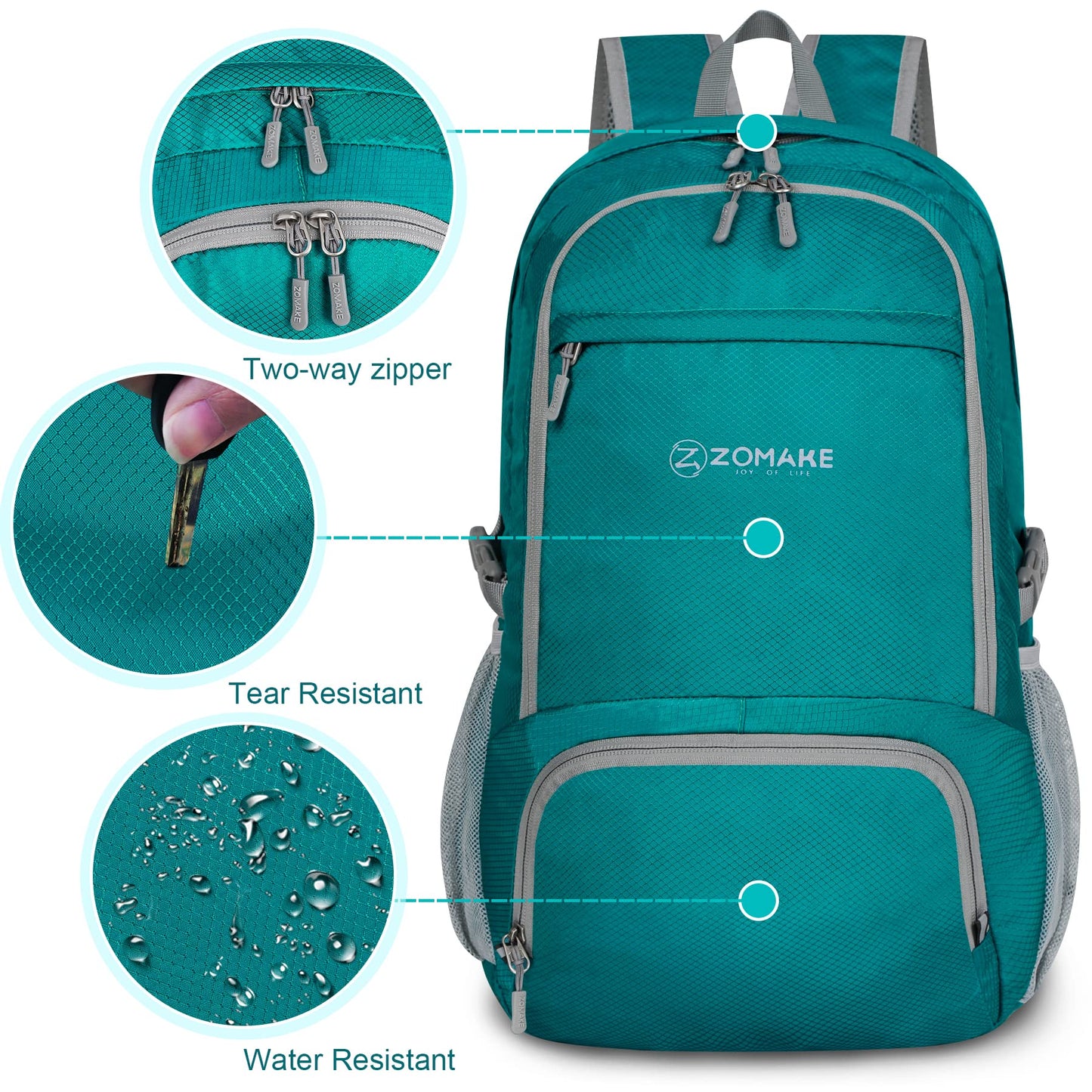 ZOMAKE Lightweight Packable Backpack 30L - Foldable Hiking Backpacks Water Resistant Compact Folding Daypack for Travel(Lake Green)