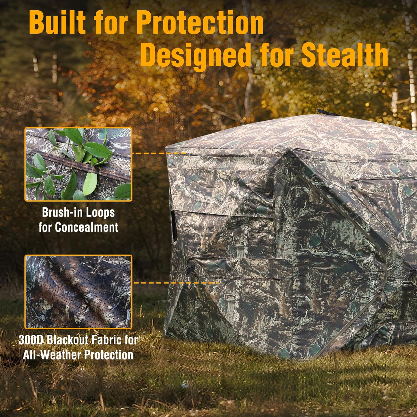 FLISSA 270 Degree Pop Up See Through Hunting Blind，3-4 Person Ground Blind