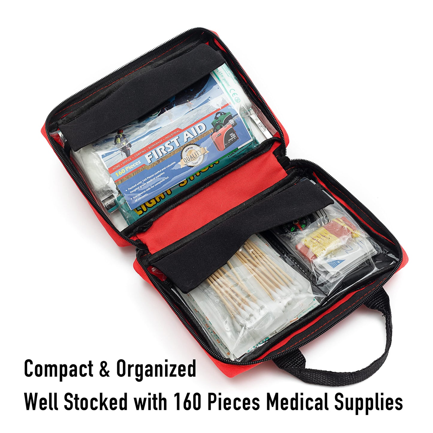 First Aid Kit -160 Pieces Compact and Lightweight - Including Cold (Ice) Pack, Emergency Blanket, Moleskin Pad,Perfect for Travel, Home, Office, Car, Camping, Workplace (Red)