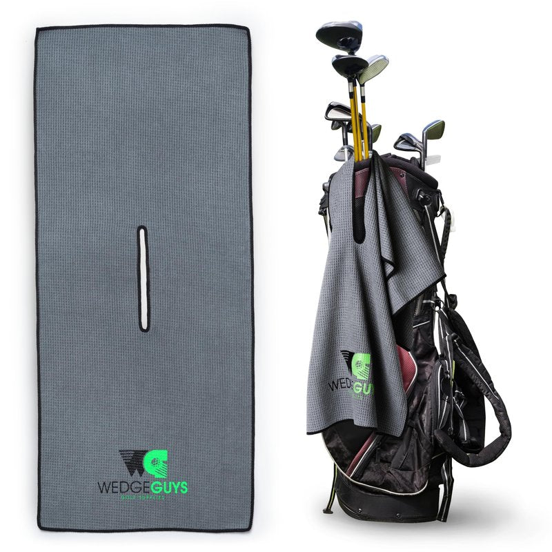 Wedge Guys Large Golf Tour Towel (40" x 17") Microfiber with Hole | Soft & Tough Waffle Caddy Towel for Golf Bag & Clubs, Grey Color Accessories for Men