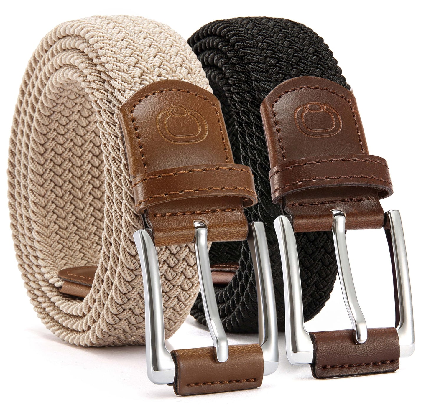 CHAOREN Stretch Belt Men 2 Pack - 1 3/8" Braided Golf Belts For Men - Casual Elastic For Pants and Jeans