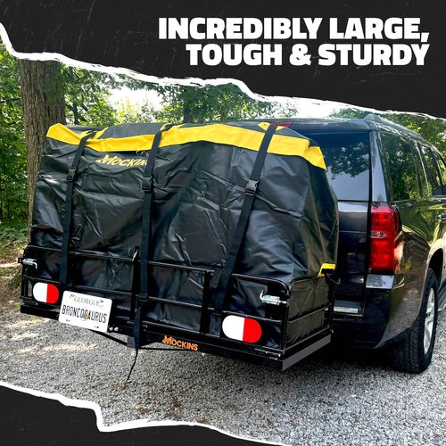Mockins 30 CuFt Trailer Hitch Cargo Carrier Bag | 60"x24"x36" Weatherproof Cargo Bag for Hitch Carrier | Waterproof Truck Bed Storage | Vinyl Vehicle Soft Shell Carriers Set for Road Trips & Camping