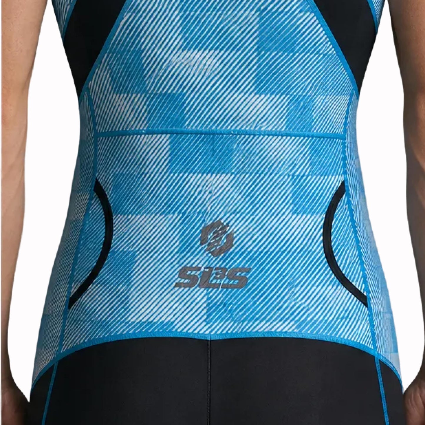 SLS3 Triathlon Suits Mens - Premium Trisuit Triathlon Men - Sleeveless, Quick Drying Tri Kit with Large Back Pocket (Blue Fractal, Small)