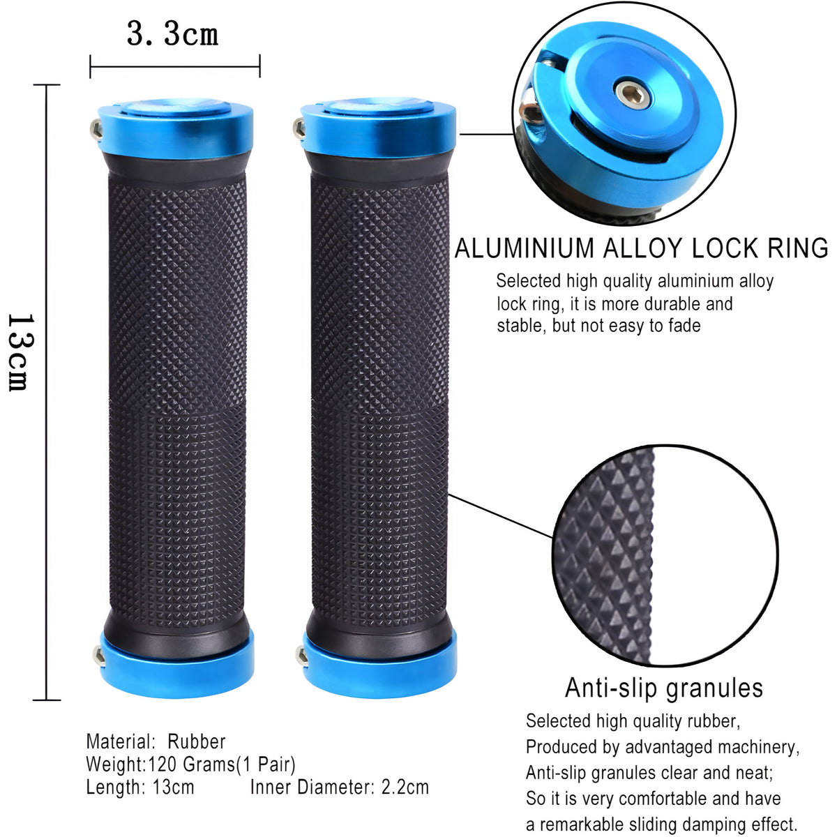 Ergonomic Bicycle Handlebar Grips with Aluminum Alloy End Plugs - Comfortable Non-Slip Fit