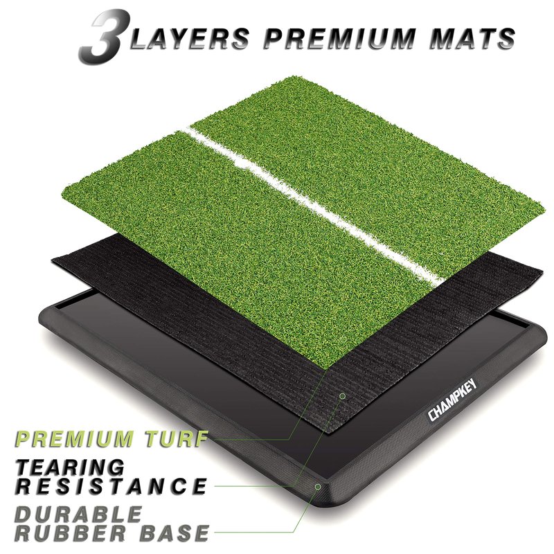 CHAMPKEY Premium Heavy-Duty Rubber Backing Golf Hitting Mat - Professional Alignment Practice Golf Mat Come with 1 Rubber Tee Holder and 9 Plastic Tees (16" x 25")